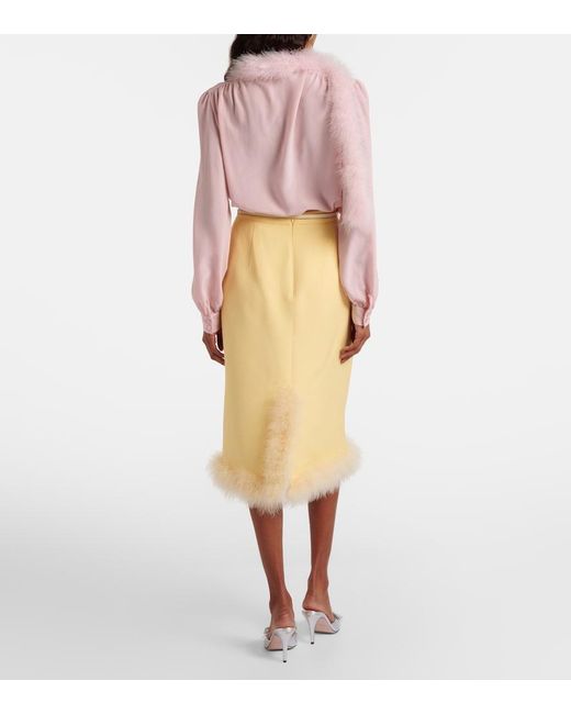 Valentino Yellow Crepe Couture Feather-Trimmed Pencil Skirt