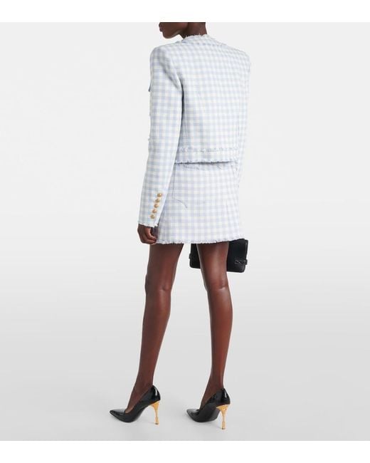 Balmain Blue Gingham Tweed Jacket