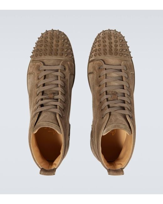 Christian Louboutin Brown Louis Grosgrain-trimmed Spiked Suede High-top Sneakers for men
