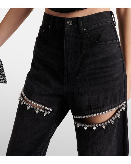 Area Black Crystal-embellished Cutout High-rise Straight-leg Jeans
