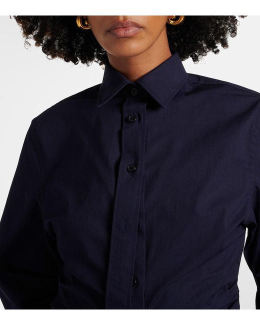 Camisa Fruncida De Mezcla De Algodon Victoria Beckham de color Blue