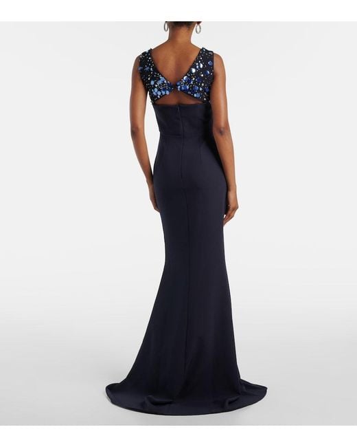 Safiyaa Blue Melina Embellished Crepe Gown