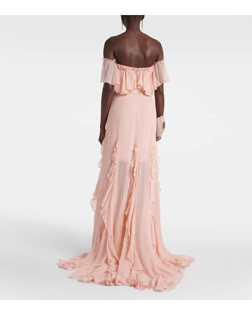 Costarellos Pink Off-Shoulder-Robe Galiya aus Seiden-Georgette