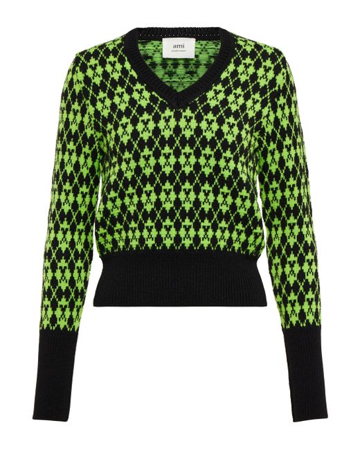 Pull en jacquard de laine melangee AMI en coloris Vert Lyst