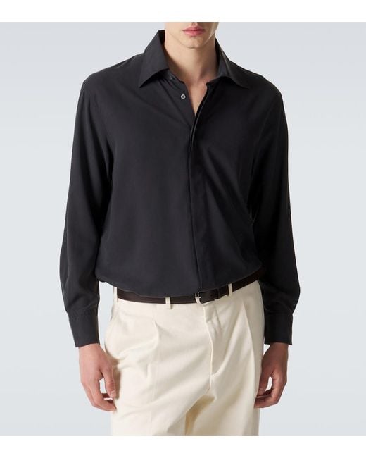 Saman Amel Blue Silk Shirt for men