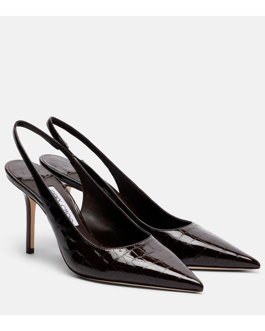 Jimmy Choo Black Love Croc-Effect Leather Slingback Pumps