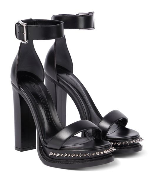 Alexander McQueen Punk Stud Leather Platform Sandals in Black/Silver ...