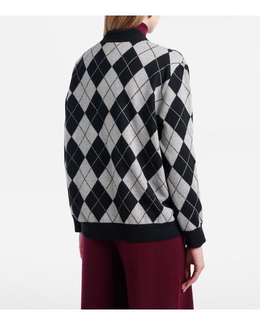 Lisa Yang Black Raelyn Argyle Cashmere Cardigan