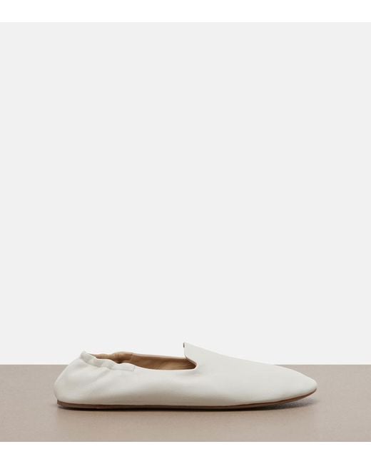 The Row White Casa Leather Slippers