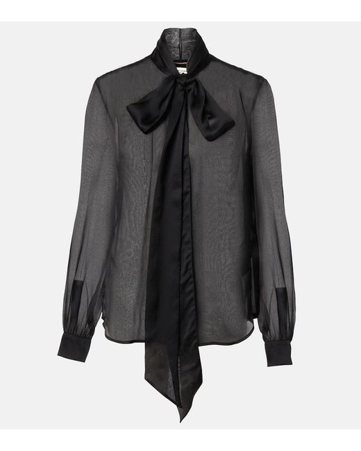Saint Laurent Black Bow-Detail Silk Blouse