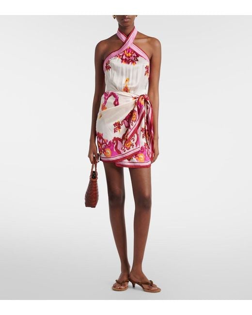Poupette Red Manon Printed Satin Minidress