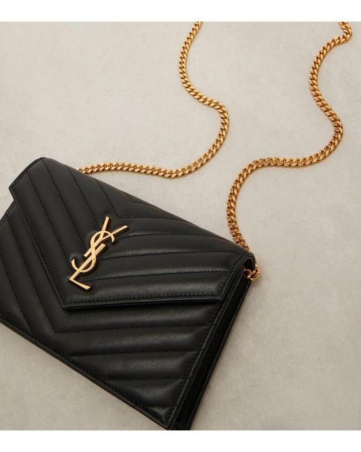 Saint Laurent White Cassandre Matelasse Envelope Leather Wallet On Chain