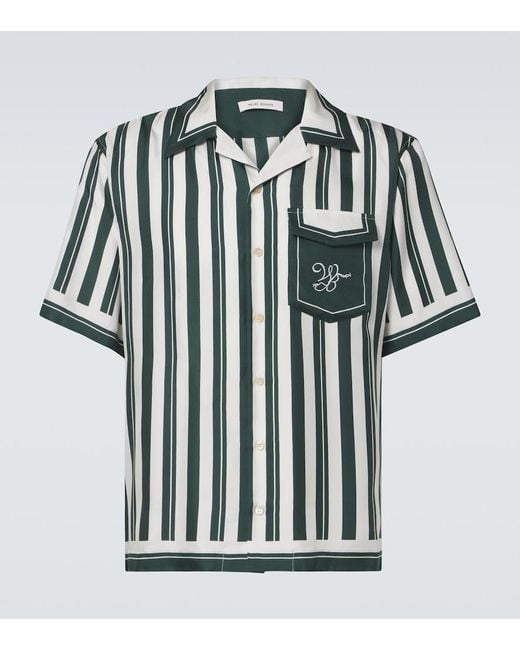 Wales Bonner Green June Striped Silk Bowling Shirt for men