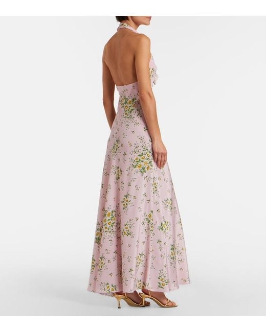 Rodarte Natural Floral-Applique Floral Silk Crepe Gown