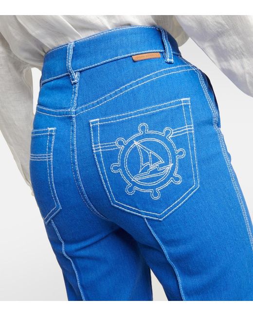 Zimmermann Blue Embroidered High-rise Flared Jeans