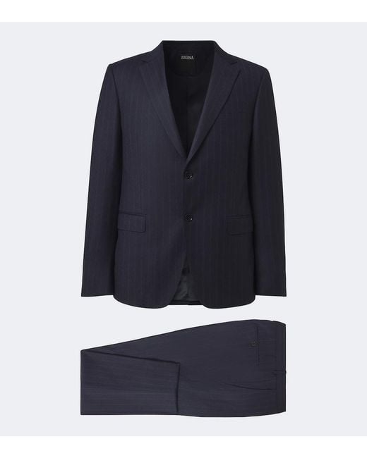 Zegna Blue Pinstripe Wool Suit for men