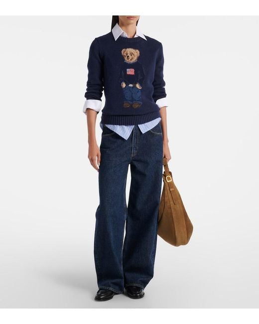 Polo Ralph Lauren Blue Pullover Polo Bear Aus Baumwolle Und Leinen