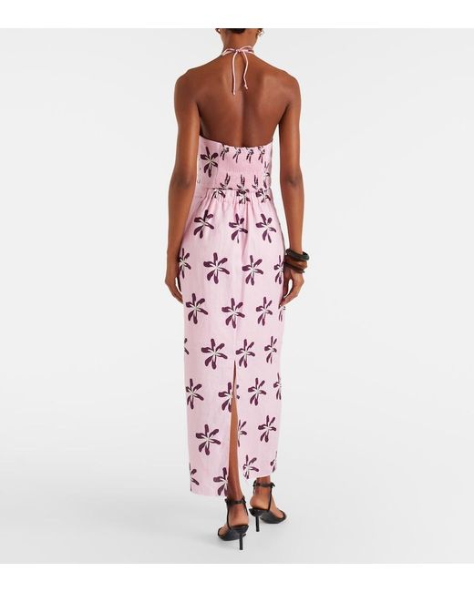 Cala De La Cruz Pink Magda Floral Linen Maxi Skirt