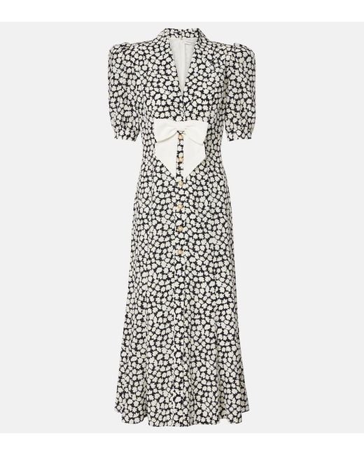 Alessandra Rich White Floral Printed Silk Midi Dress