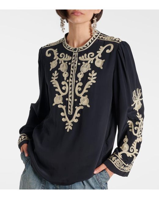 Isabel Marant Blue Bestickte Bluse Falonne Aus Crepe