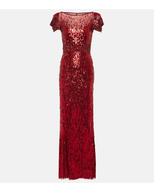 Jenny Packham Red Sungem Sequined Gown
