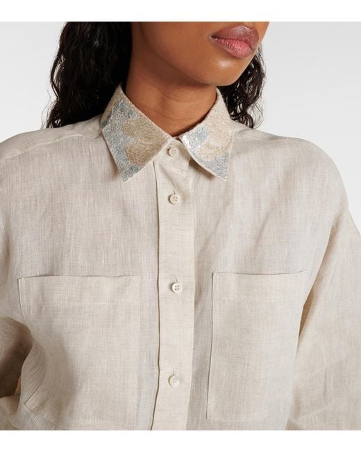 Brunello Cucinelli White Embellished Linen Shirt