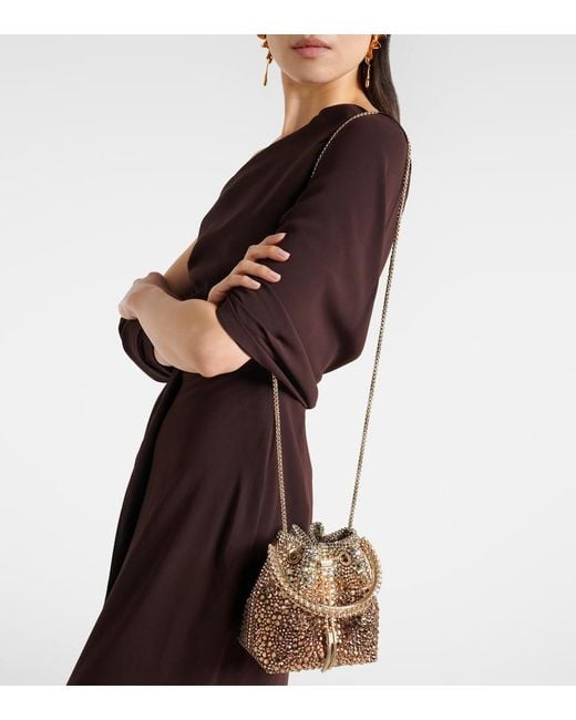 Jimmy Choo Brown Bon Bon Embellished Satin Bucket Bag