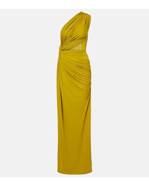 Alex Perry Yellow Draped One-Shoulder Crepe Jersey Gown