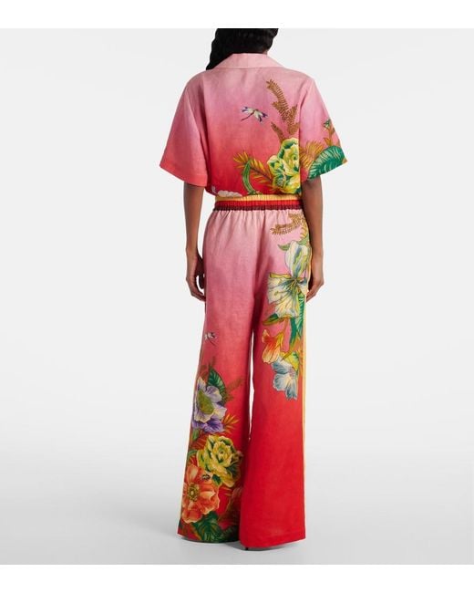 ALÉMAIS Red Inez Ombre Linen Wide-Leg Pants