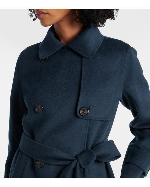 Max Mara Blue Belted Virgin Wool Coat