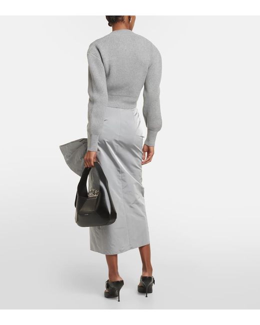 Alexander McQueen Gray Cropped Wool And Cashmere Cardigan