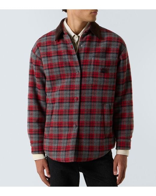 Miu Miu Red Plaid Virgin Wool Down Overshirt for men
