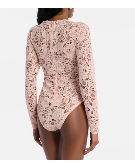 Self-Portrait Pink Floral Lace Bodysuit