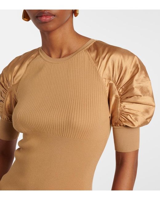 Max Mara Brown Ribbed-Knit Crepe Top