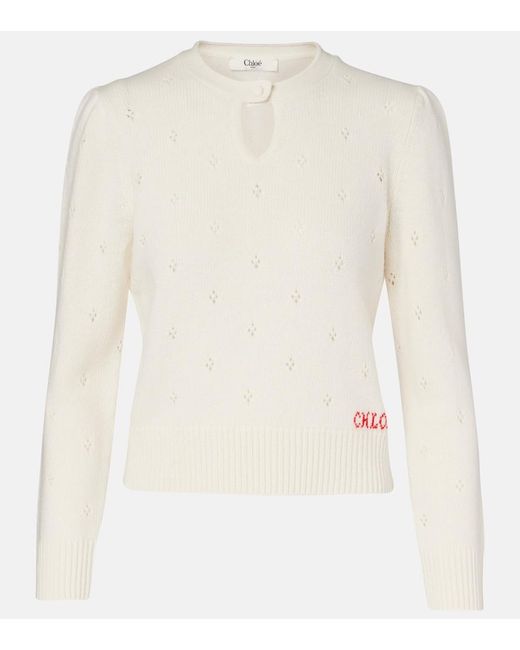 Chloé White Pointelle Wool And Cashmere Sweater