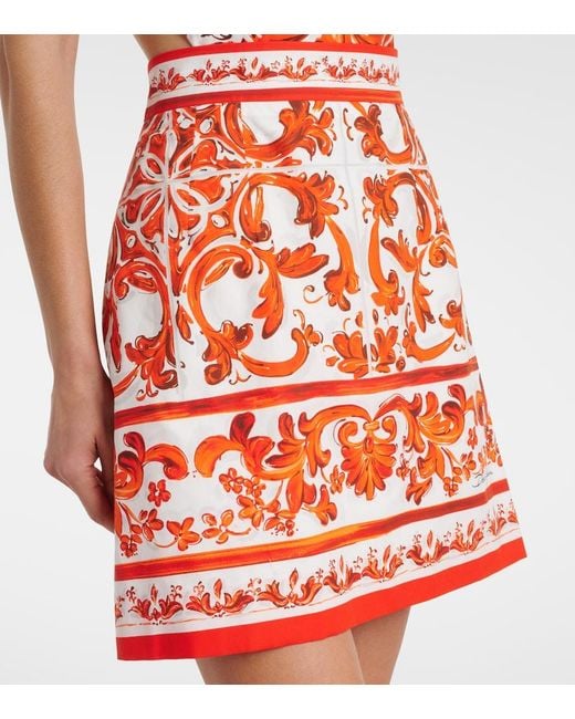 Dolce & Gabbana Orange Majolica Cotton Poplin Minidress