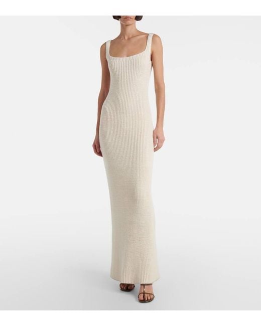Khaite White Lex Ribbed-Knit Silk Maxi Dress