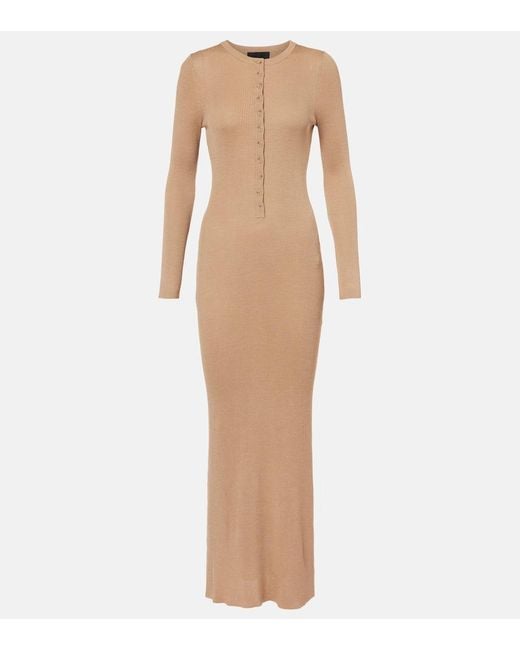 Nili Lotan Natural Ribbed-Knit Silk Maxi Dress