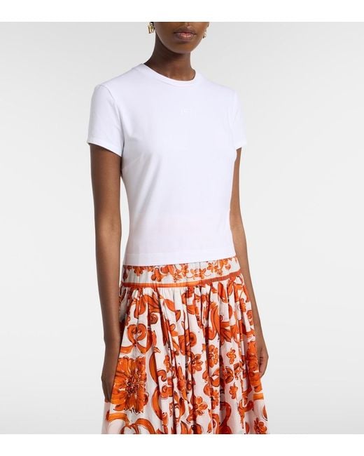 Dolce & Gabbana White Embroidered Cotton-Blend Jersey T-Shirt