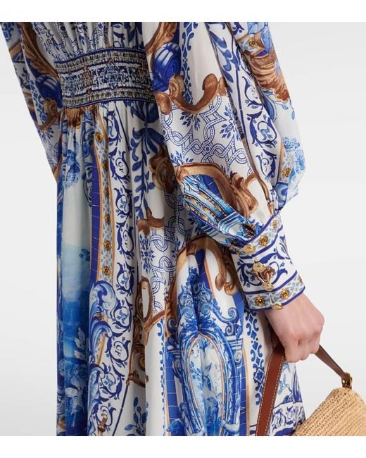 Robe Midi Imprimee En Soie Camilla en coloris Blue
