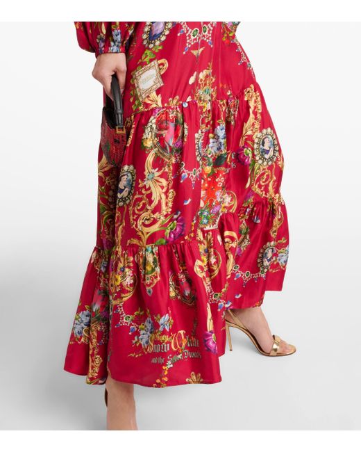 Jupe longue imprimee en soie Camilla en coloris Red