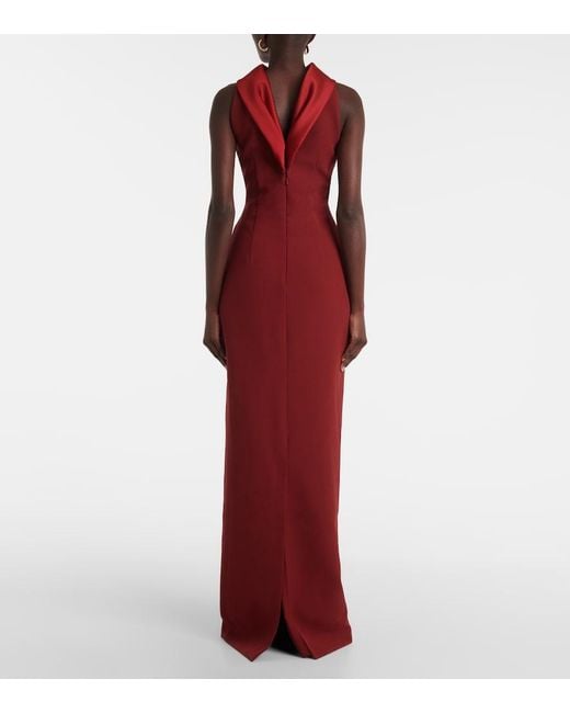 Safiyaa Red Holliana Satin-Trimmed Crepe Gown