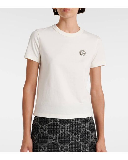 Camiseta Punto De Algodón Con Gg Entrelazada, Talla Gucci de color White