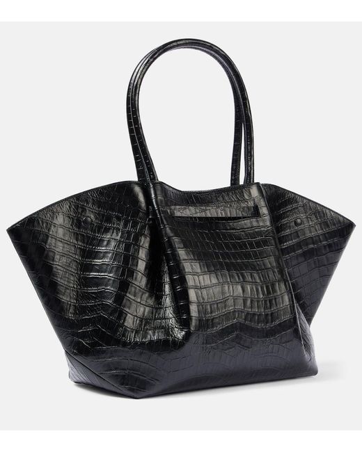 DeMellier London Black Croc-Effect Leather Tote Bag
