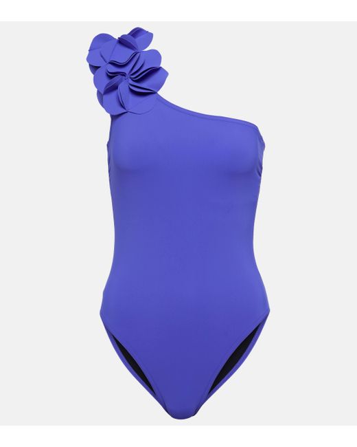 Karla Colletto Blue Tess Floral-applique Swimsuit