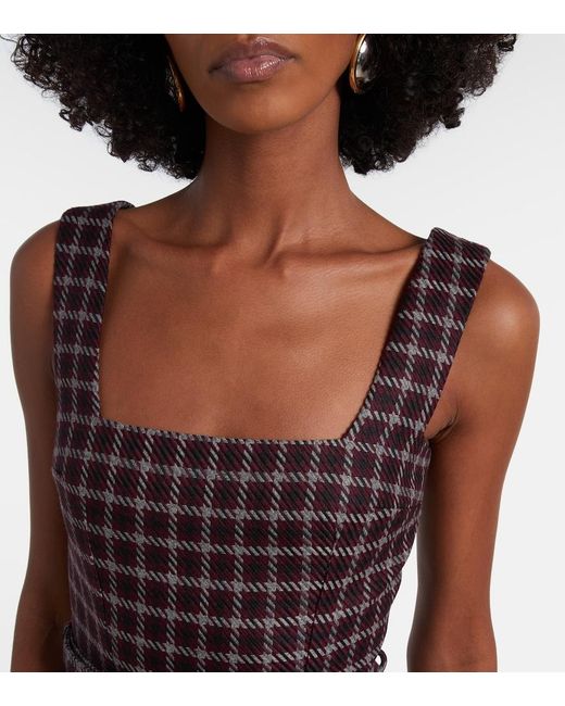 Emilia Wickstead Purple Petra Houndstooth Wool-Blend Midi Dress