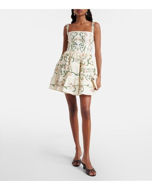 Agua Bendita Natural Lima Laguna Floral Linen Minidress