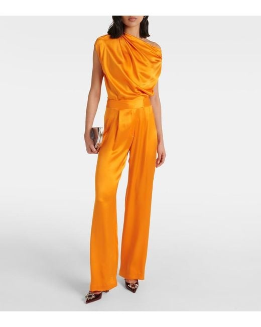 The Sei Orange Draped One-Shoulder Silk Top