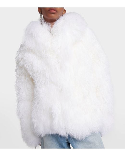 The Attico White Faux Fur Cropped Coat