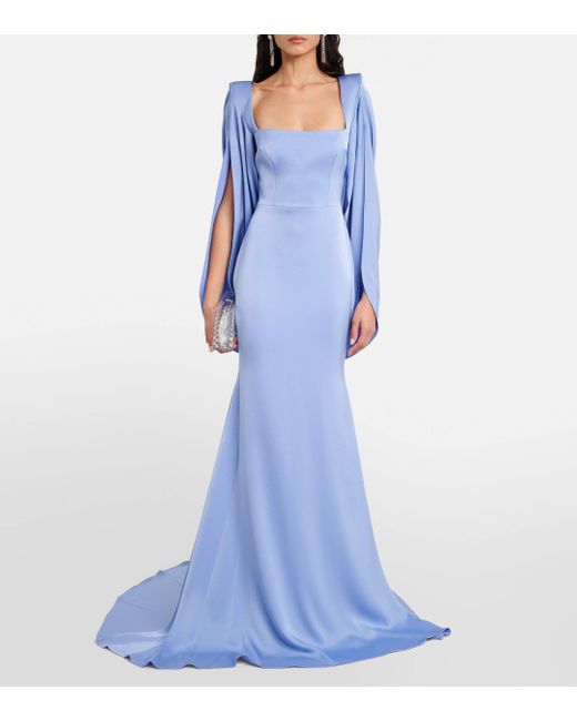 Alex Perry Blue Caped Crepe Satin Gown